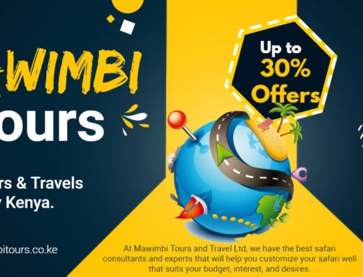 Mawimbi Tours & Travel Ltd showing contact information and its logo
